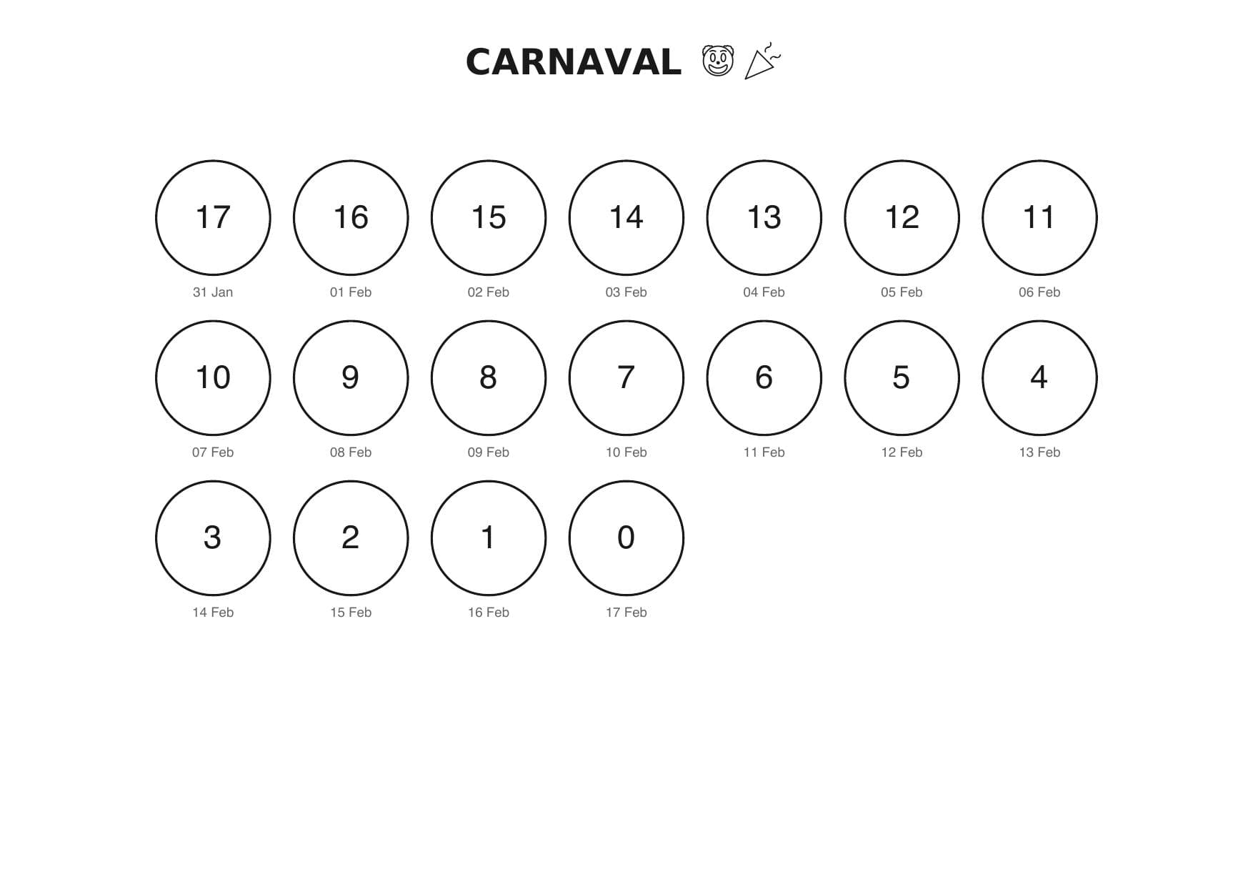 Aftelkalender carnaval met emoji en doodles