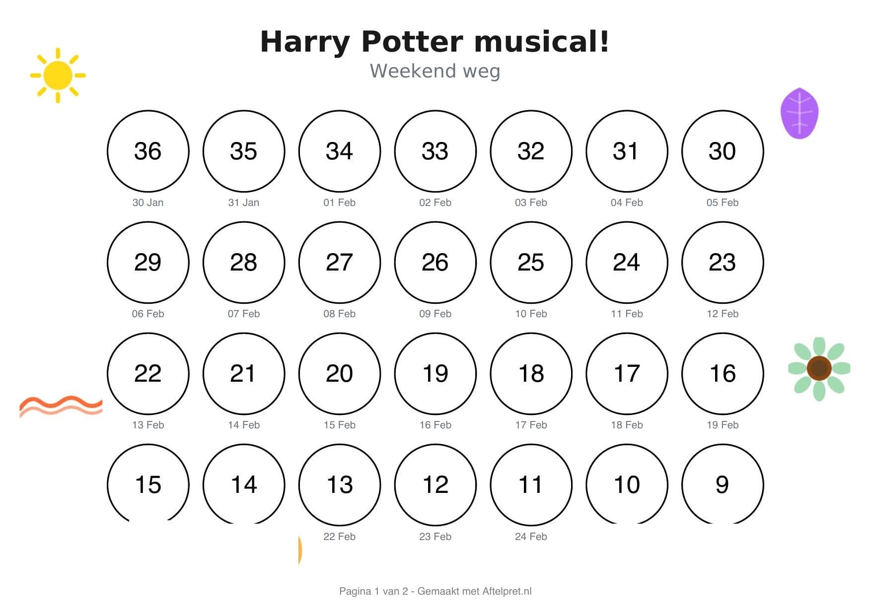 Aftelkalender musical met gekleurde doodles