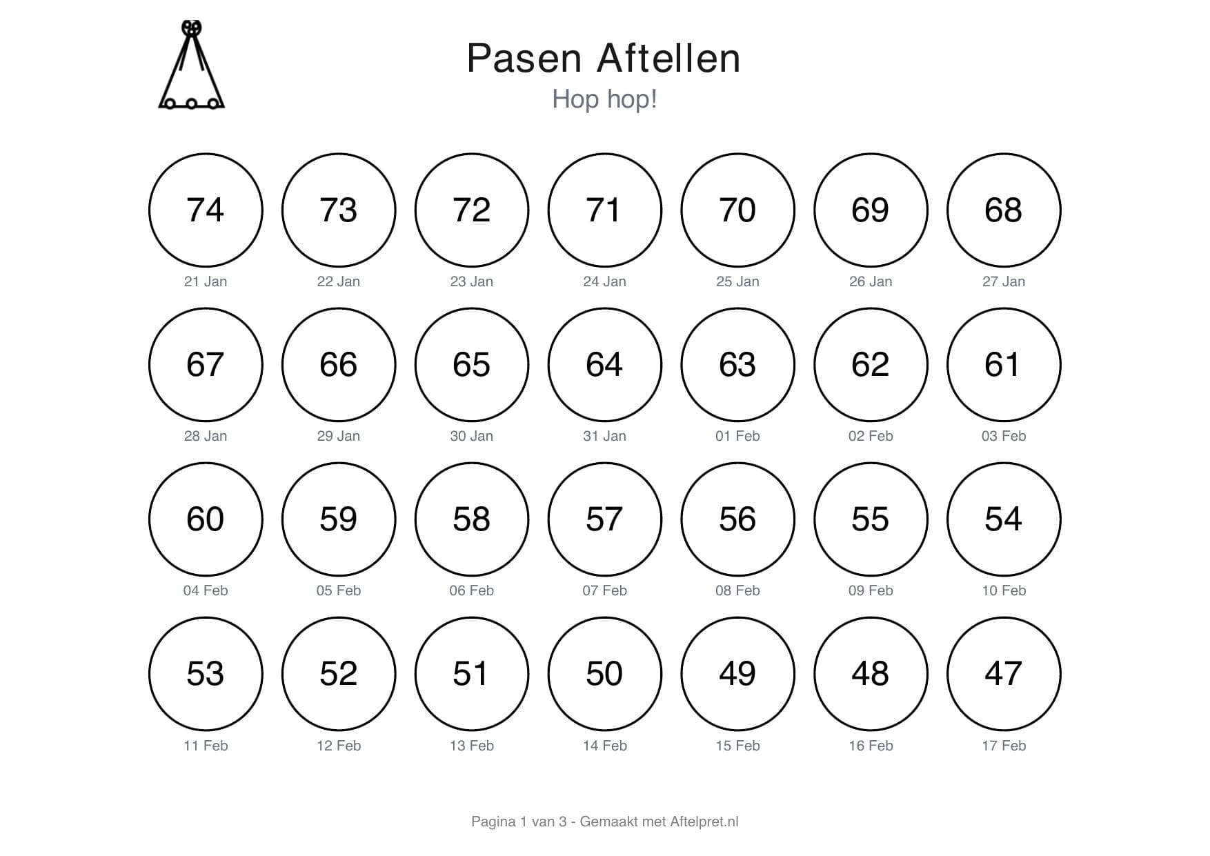 Aftelkalender Pasen verjaardag met cirkels
